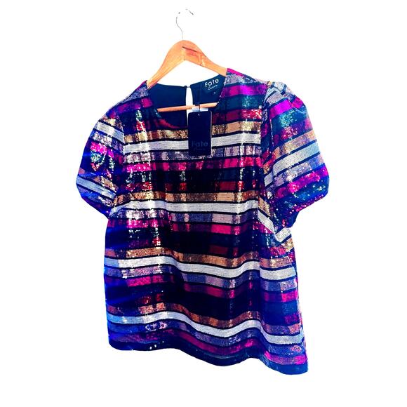 Fate Curve Women’s Sequin Top Plus Size Multicolor Stripe Party Blouse NWT - Picture 4 of 12